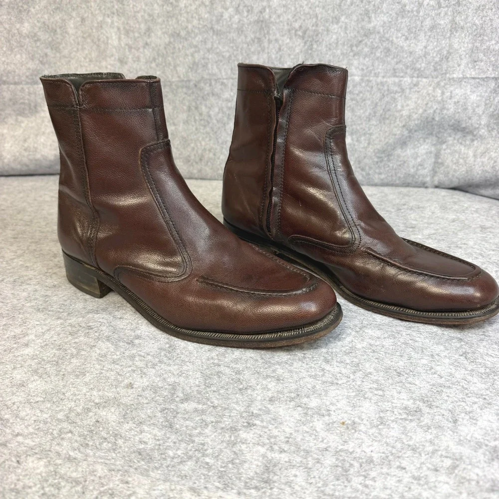 Florsheim Vintage Mens Brown Leather Side Zip Moc Toe Ankle Dress Boots 10.5 D
